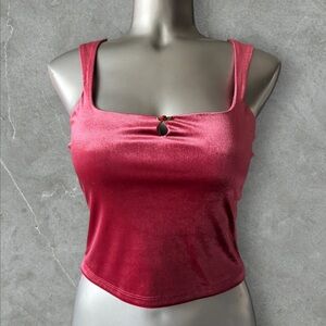 $10 Add-on | Rose Wine Velvet Crop Tank with Keyhole
